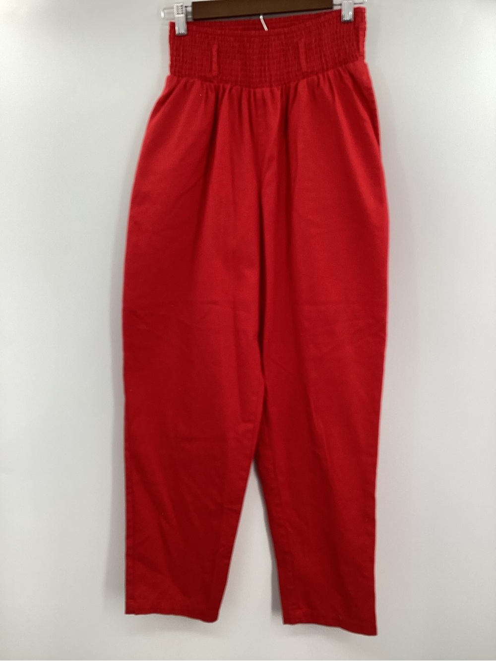 Lucy & Yak Red Smocked Waist Loose Fit Cropped Pants